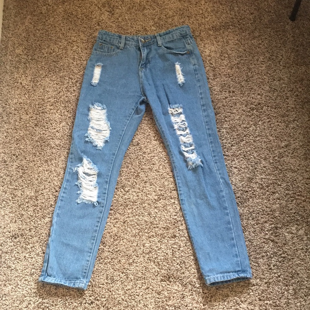 Blue ripped boyfriend jeans